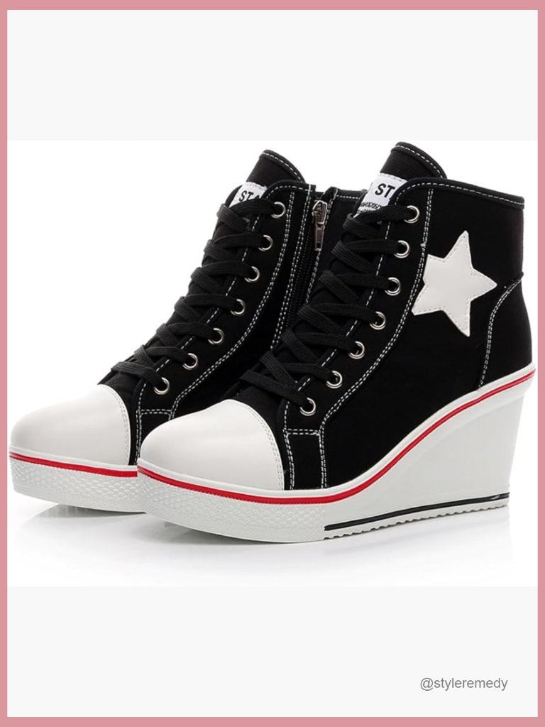 Wedge Sneakers Platform Heel Sneakers Casual Lace Up Canvas Shoes Women